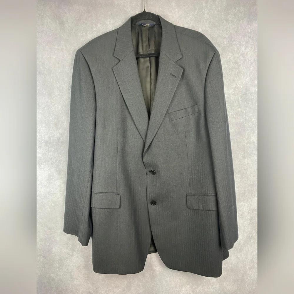 Mens Brooks Brothers 346 Black Wool Blend 2 Button Suit Jacket Size‎ 45L Stretch